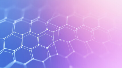 Fototapeta premium Soft gradient background transitioning from deep purple to blue, overlaid with a hexagon network grid in white, symbolizing seamless digital connectivity.