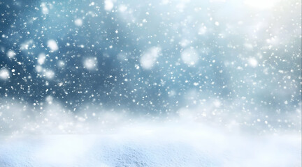 Fototapeta premium Winter background with snowfall and place for text.