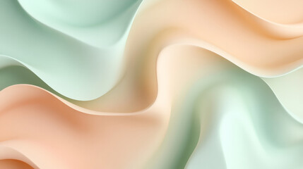 Soft liquid gradient waves in pastel shades of mint and peach flowing through an abstract geometric background, creating a dynamic visual.