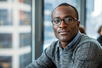Obraz premium Professional African American Man in Modern Office Setting