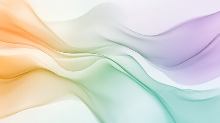 Fototapeta premium A calming fluid background with soft pastel green, peach, and light purple, flowing together in an abstract, gentle wave design.