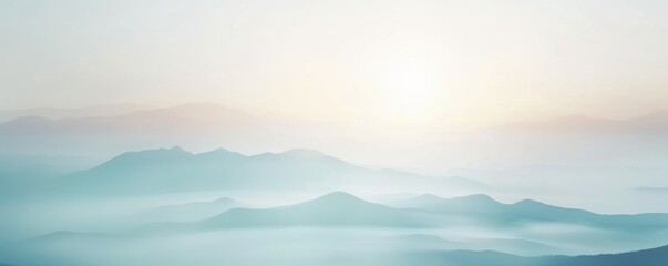 Obraz premium Serene Sunrise Over Misty Mountain Ranges with Soft Pastel Hues