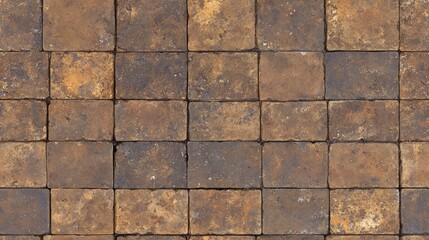 Obraz premium Square flat stone pavers adorned with pebbles create a textured design on a patio, beautifully illuminated by natural light, showcasing fine details SEAMLESS PATTERN