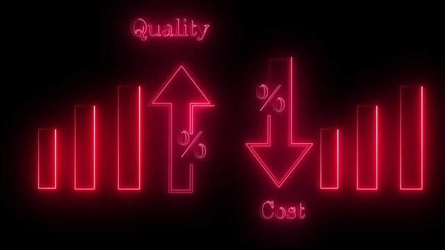 Quality control and company cost reduction. Cost and quality control concept. Successful organization strategy and management.. light red collar animation and black background .