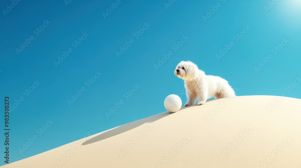 Canvas Prints A small white dog standing on top of a sand dune, AI