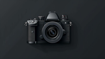 Black mirrorless camera on a black background.