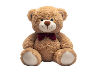 Obraz premium A brown teddy bear wearing a red bow tie, sitting upright with a friendly expression, perfect for a child's room.