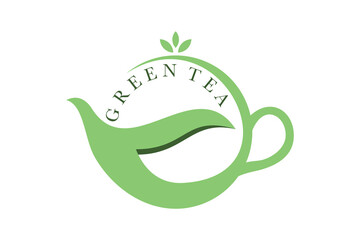 Green tea design with tea leaves and teapot concept