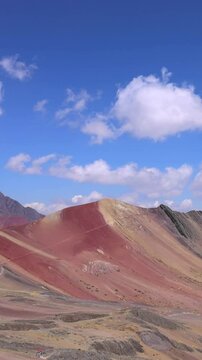 Peru, Cusco, scenic landscape Rainbow mountain of seven colors near Sacred Valley and Ausangate Glacier.