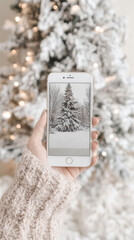 A person taking a picture of a christmas tree