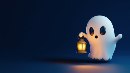 Friendly Ghost Holding A Lantern, Black Background . Generative ai