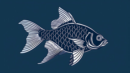 A stylized illustration of a fish in shades of blue.