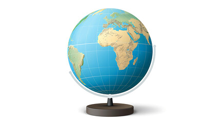 Fototapeta premium A detailed globe on a stand, isolated on white.