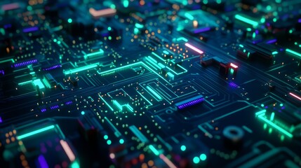 Fototapeta premium Vibrant Abstract Circuit Board with Neon Effects