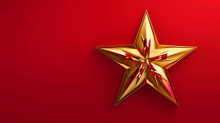 Shiny gold star on a red background.