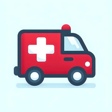 recommend clip art: Ambulance car icon with a medical kit, depicting emergency transport and rescue services in a cartoon-style illustration