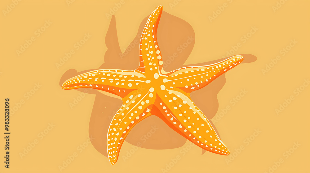 Poster A single orange starfish with white spots on a tan background.