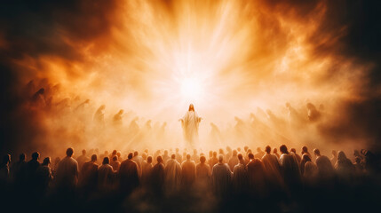 Fototapeta premium Mystical Revelation Scene with Divine Entity and Worshiping Crowd
