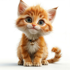 Fototapeta premium A small orange kitten with a bell around its neck