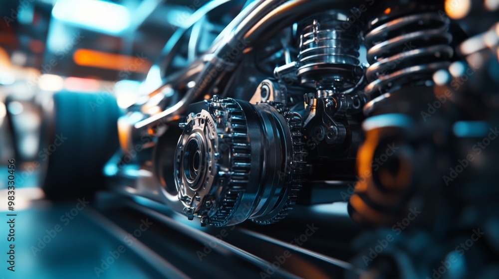 Poster a close-up of a high-performance car engine showcasing intricate automotive engineering and mechanic