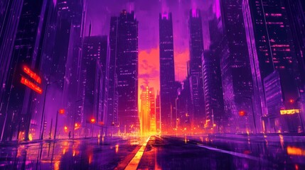 Vibrant Neon Cityscape at Dusk
