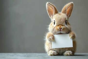 Cute fluffy rabbit holding a blank card, ideal for Thanksgiving and Halloween promotions or greeting cards, with copy space for personalized messages.
