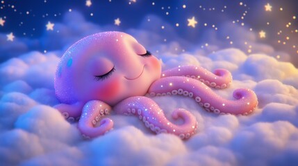 Digital Art Cute Octopus Sleeping