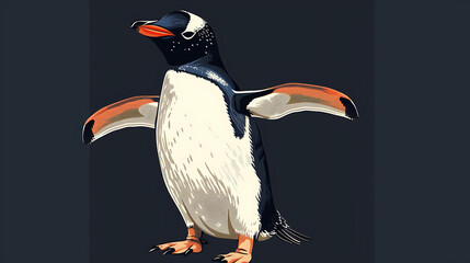 A cartoon illustration of a penguin with its wings outstretched.