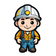 Cute mine worker in professional uniform, cartoon character on white