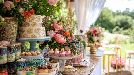 Cottage wedding decoration in the countryside, floral decor and event celebration, flowers, wedding aisle, wedding cake and tablescape, English country style idea