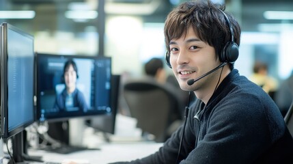 Friendly Male Call Center Agent at Work
