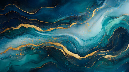 Fototapeta premium Emerald green, blue and gold abstract marble texture for luxury interior design and digital art backgrounds