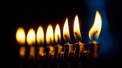 Close-up of Burning Candles on a Menorah