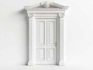 White Door with Classic Design Isolated on White Background.