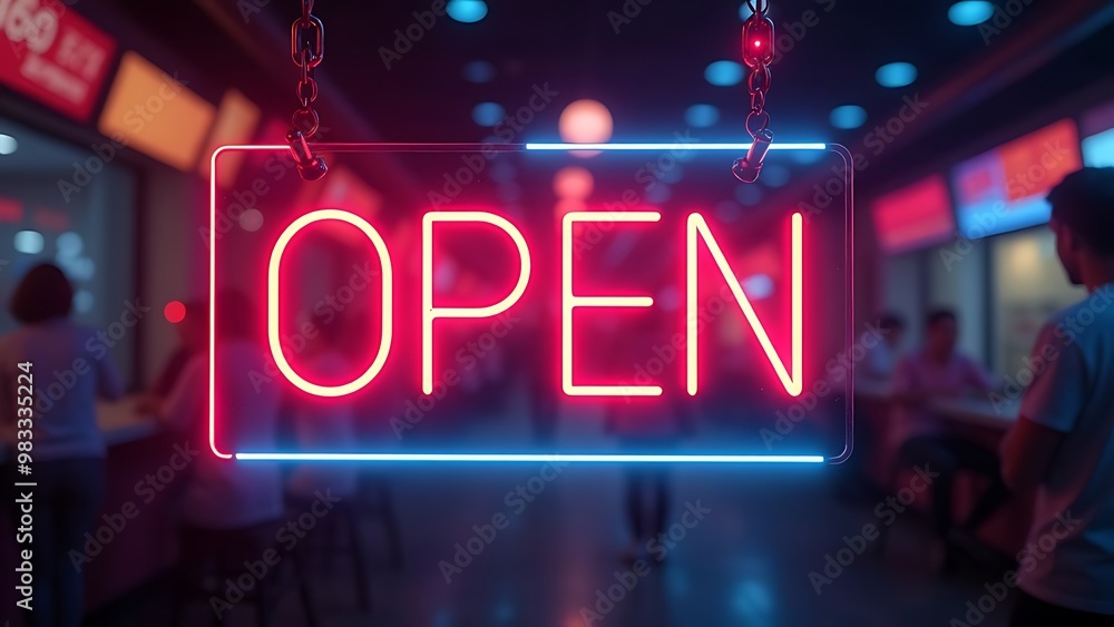 Fototapete sign with glowing neon text in the center 