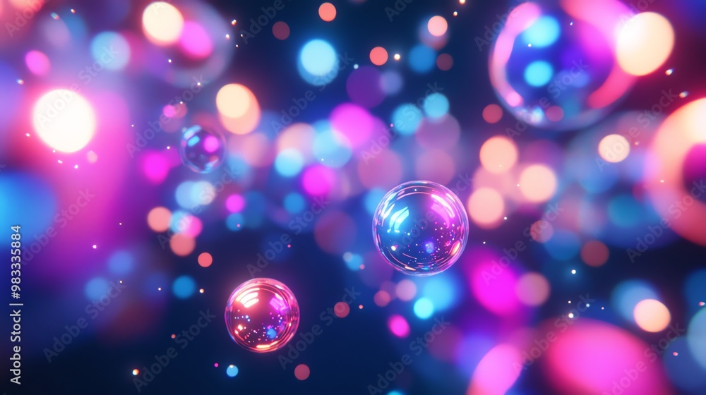 Poster abstract colorful orbs with bokeh effect.