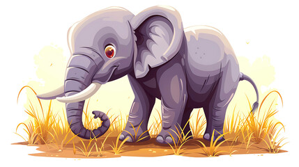 Obraz premium Cute cartoon elephant standing in tall grass.