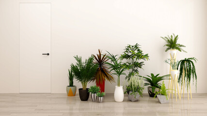 Large luxury modern bright interiors Living room mockup illustration 3D rendering image