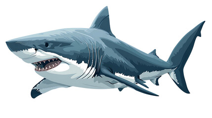 Obraz premium Illustration of a great white shark with its mouth open, showing sharp teeth.