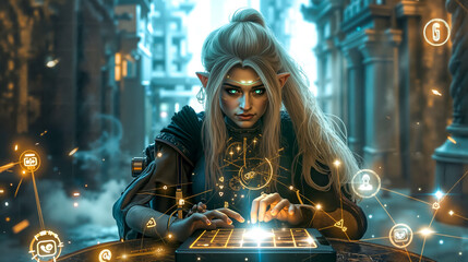 A woman sitting at a table with a laptop computer