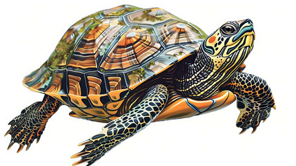 Fototapeta premium Colorful turtle with detailed shell and limbs.