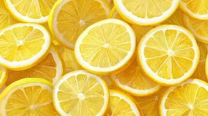 Fototapeta premium Fresh lemon slices pattern backgrond close up.