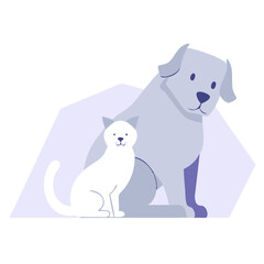 Obraz premium Minimalist dog and cat illustration in soft pastel tones, pet care and animal companionship concept