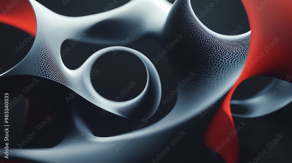 Aufkleber abstract 3d render of flowing shapes in red and white.