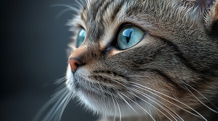 Portrait of a beautiful gray striped cat close up.