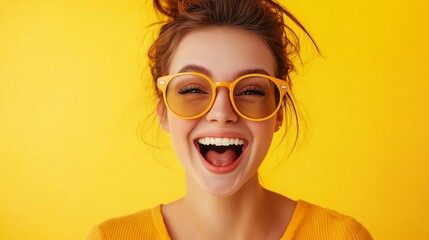 Portrait of her she nice-looking cool attractive lovely lovable winsome sweet crazy cheerful cheery girl having fun great breakthrough isolated on bright vivid shine yellow background.