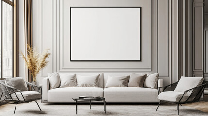 The frame is centered on a blank wall, creating an ideal display for artwork, photography, or designs, with the frame size fitting ISO A dimensions.
