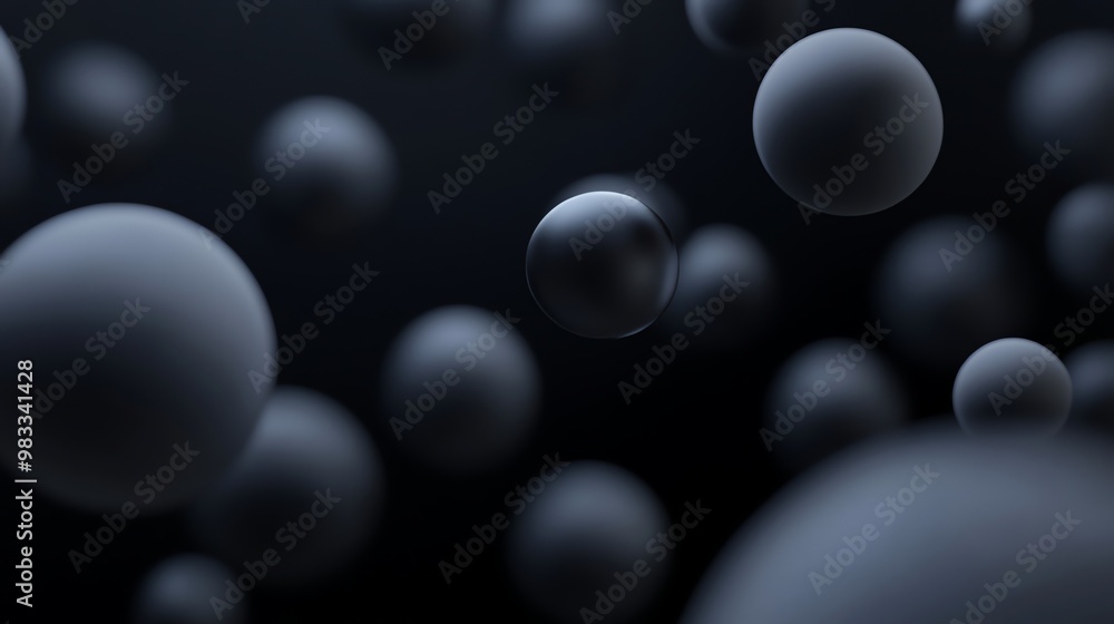 Poster abstract background of floating spheres in a dark space.