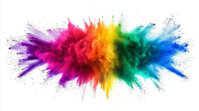 Colorful rainbow holi paint color powder explosion isolated white background.
