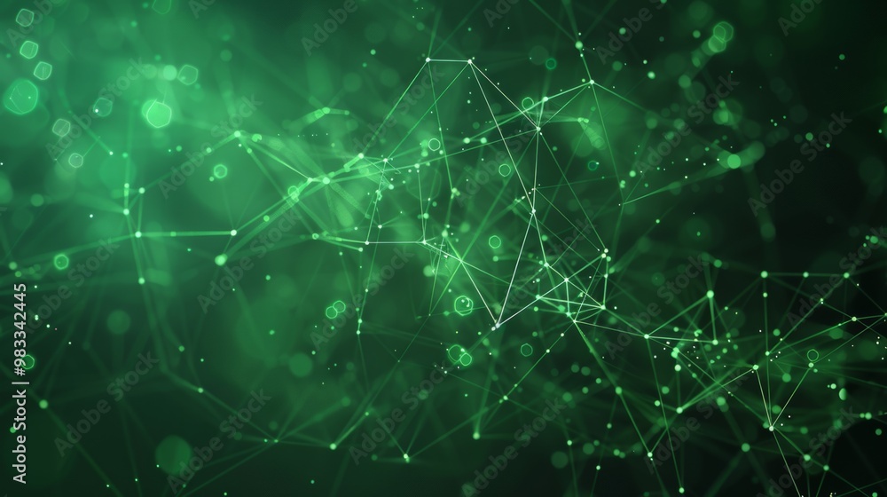 Poster futuristic design featuring a vibrant green digital data stream filled with glowing lines and shimme